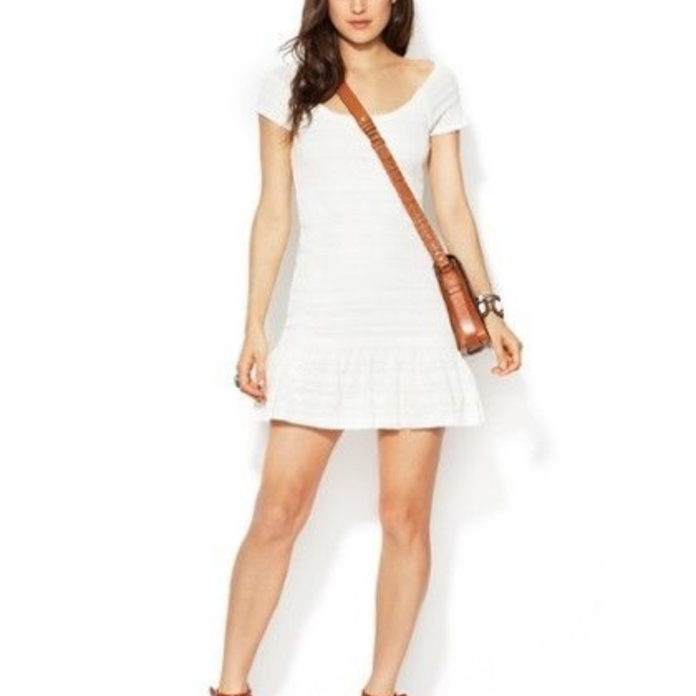 Free People Ivory Knit Ruffle Hem Mini Dress
